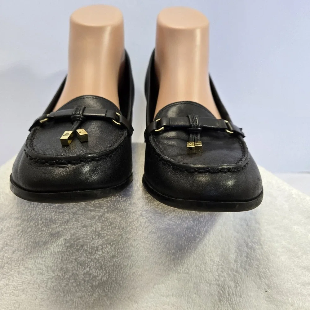 Lauren Ralph Lauren Rory Black  Leather Tassel Loafer Wedge Heels Women 9.5 B